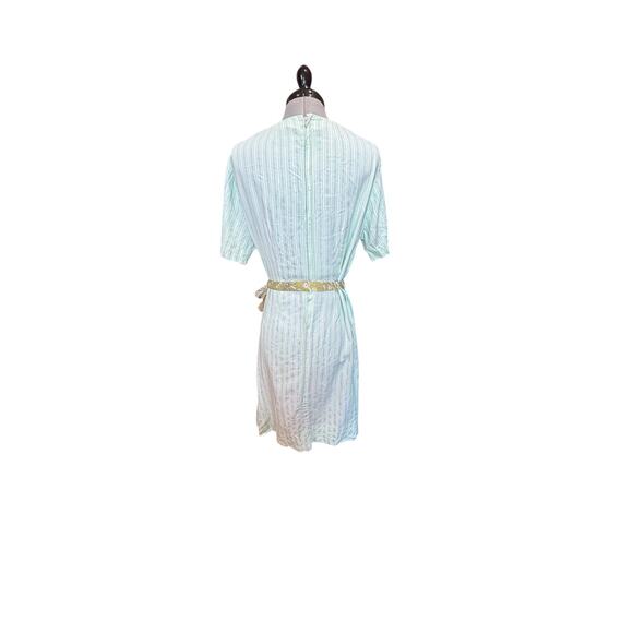 1950s Vintage Mint Green Textured Stripe Dress Restored & Ready Soft Minimalist - Picture 2 of 7